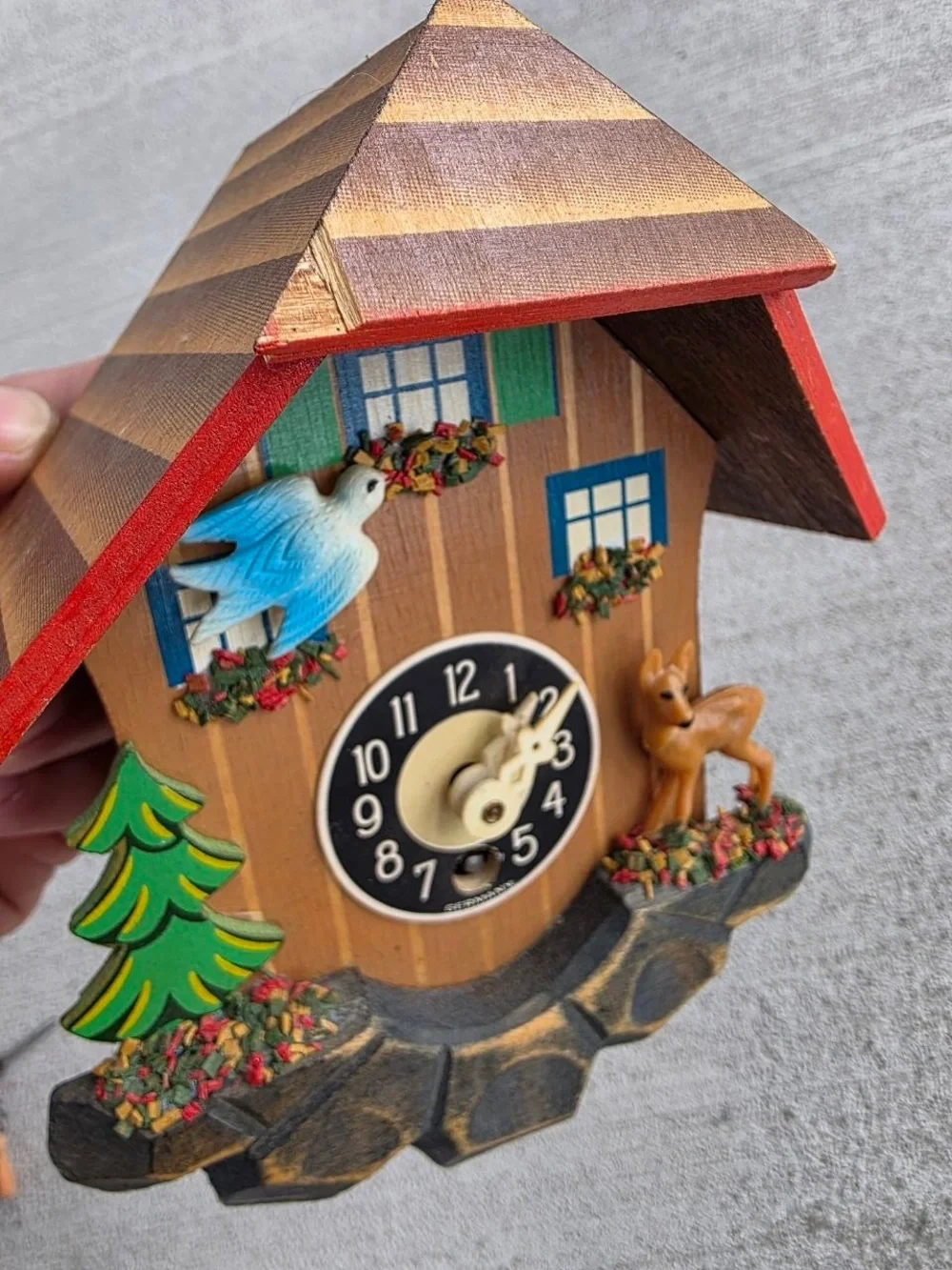 Vintage German Mini Cuckoo Clock Jengsler Made In Germany Swinging Figures Black